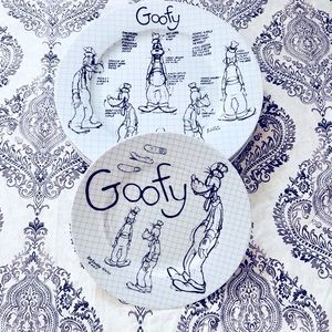 Set of 3 Disney Goofy Plates and 1 Goofy saucer w/similar print.Excellent shape